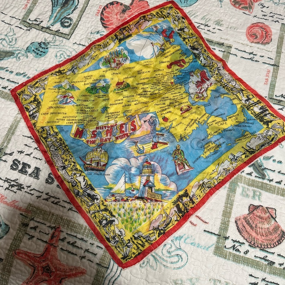 Vintage Massachusetts souvenir scarf